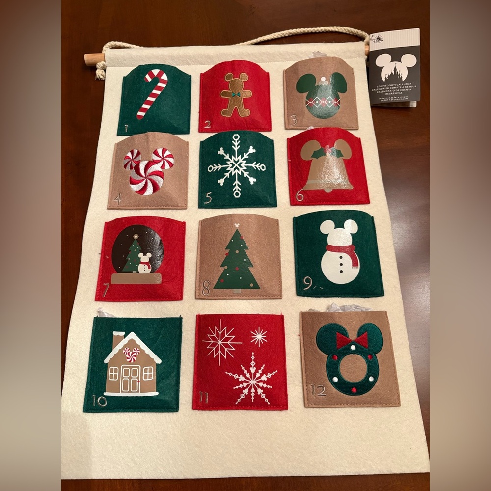 Disney Festive Advent Calendar with Red, Green, and Tan Pockets